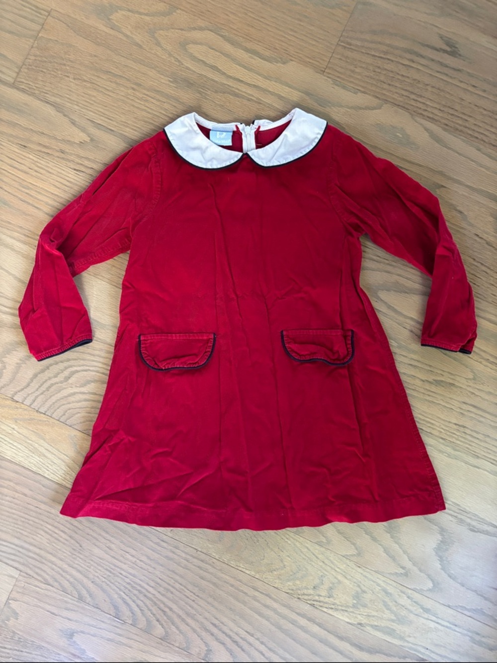Bella Bliss Red Peter Pan Collar Long Sleeve Fine Wale Corduroy Dress, size 4